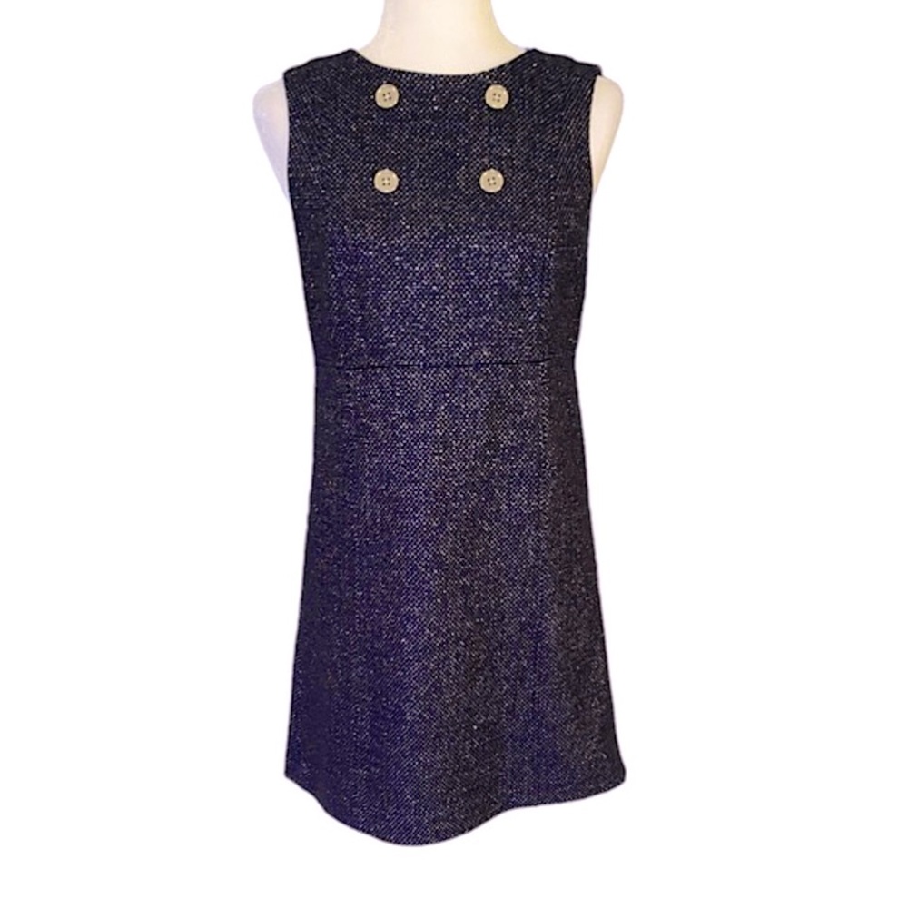 Tocca Navy Blue & Metallic Tweed Silver Button Sleeveless Mini Dress - 4